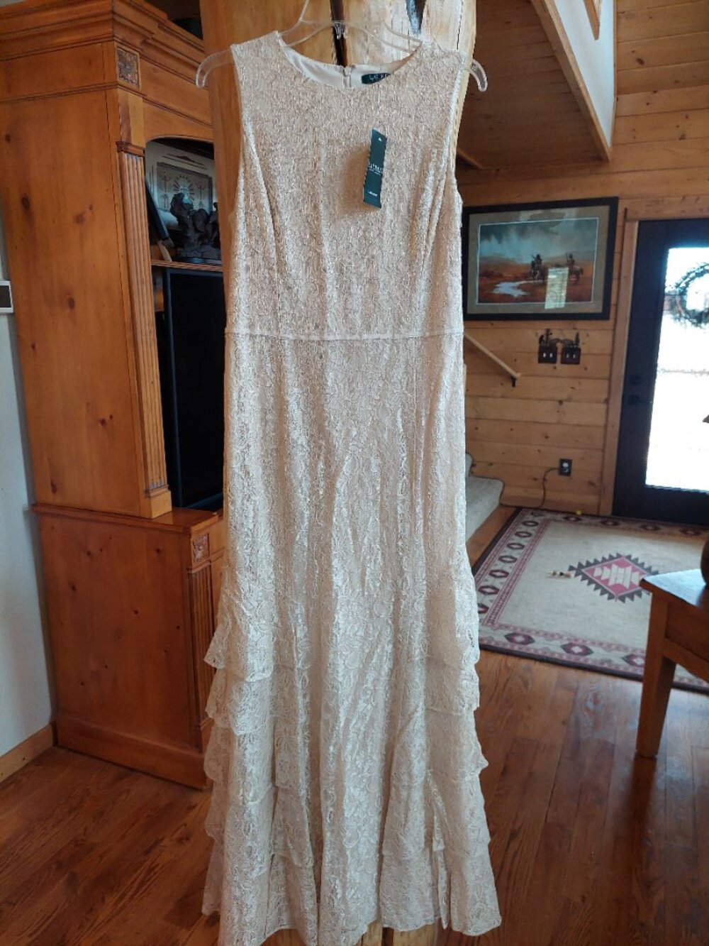 Lauren Ralph Lauren Women's Ivory, SZ 14 Tiered Lace Maxi Evening Gown NWT